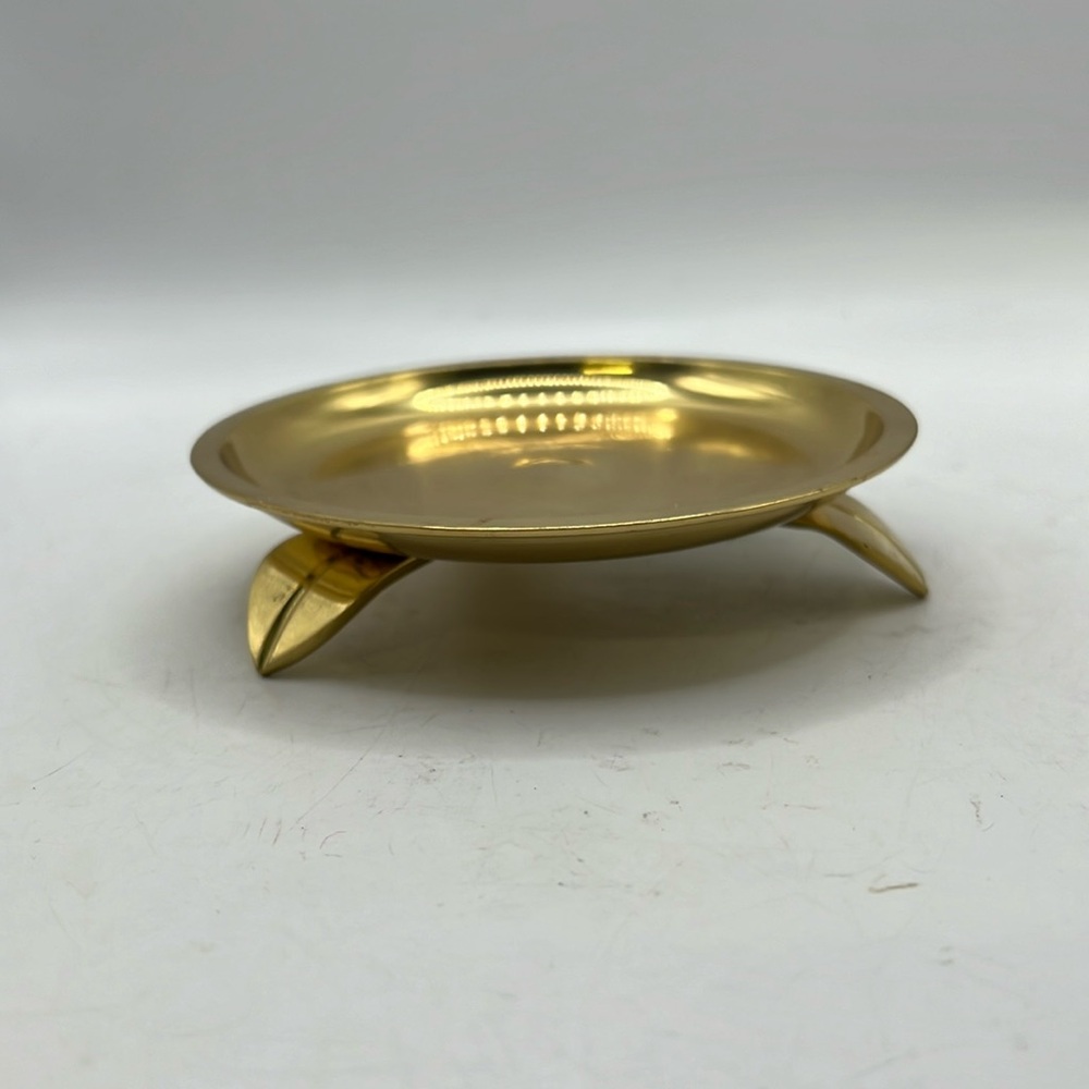 Vintage Hosley International Brass Gold Tone Candle Plate MCM Decor Ash Tray